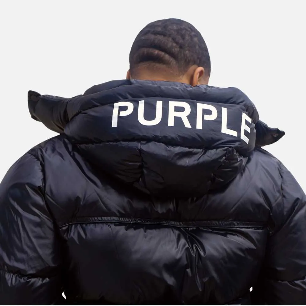 Purple Brand Nylon Snap Off Hood Puffer Jacket Jet Black