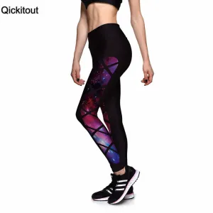 Qickitout Leggings 2016 Womens Leggings For Train Fitness Black Grid Star Galaxy High waist Elastic leggins plus size