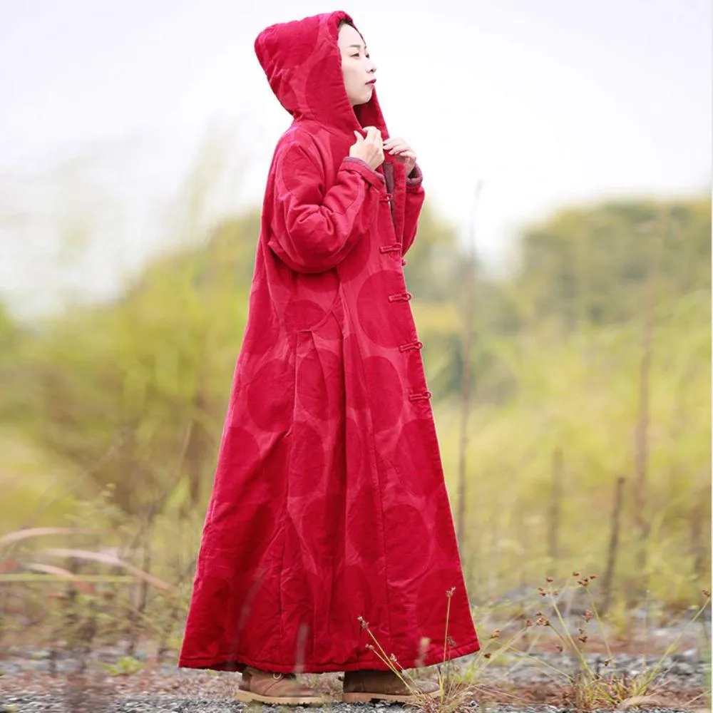 Red Linen Hooded Trench Coat