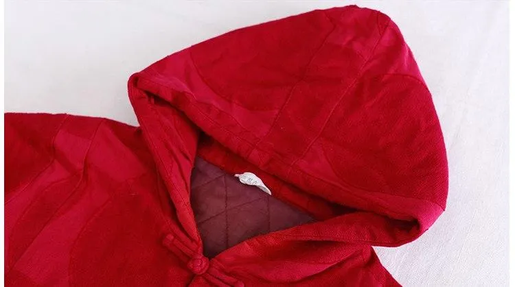 Red Linen Hooded Trench Coat