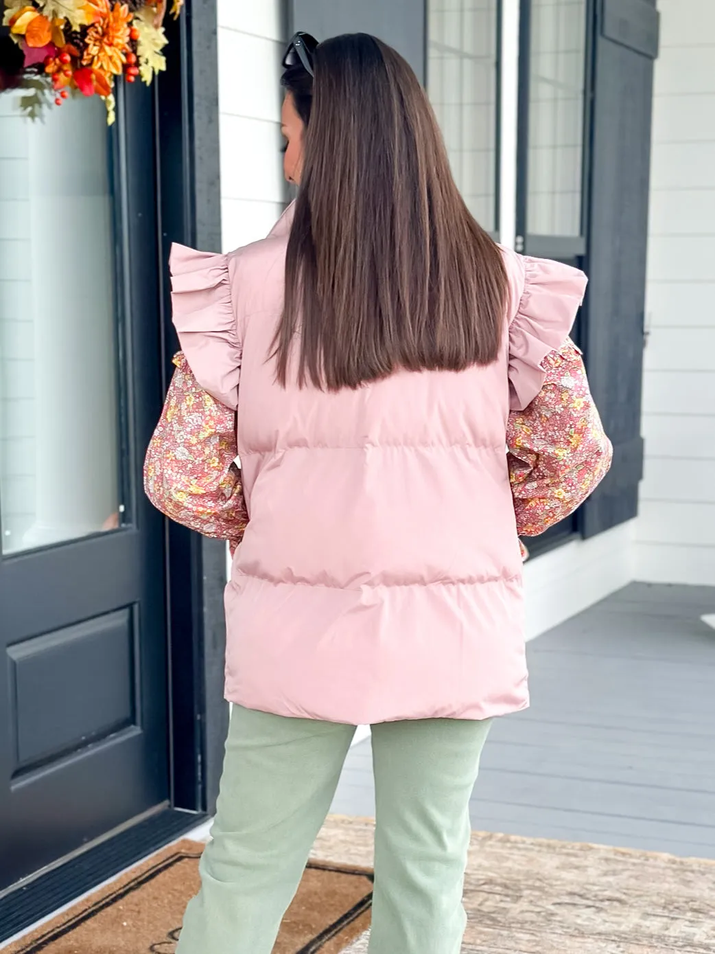 Ruffle Sleeve Vest in Dusty Pink