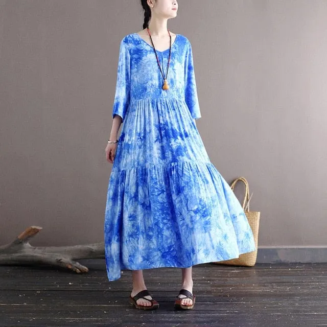 Sky is the Limit Blue Tie-Dye Midi Dress