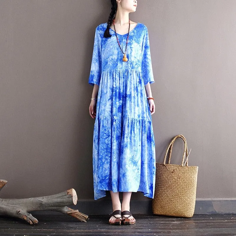 Sky is the Limit Blue Tie-Dye Midi Dress