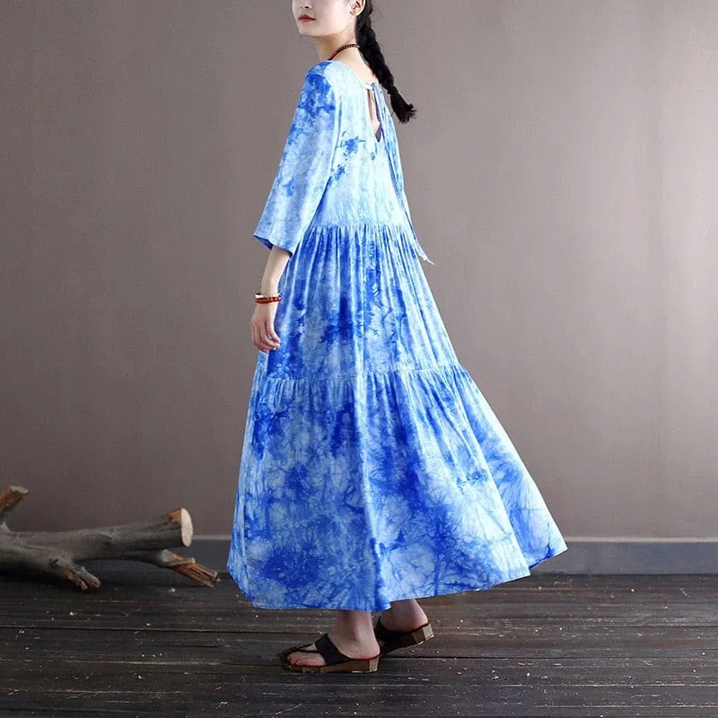 Sky is the Limit Blue Tie-Dye Midi Dress