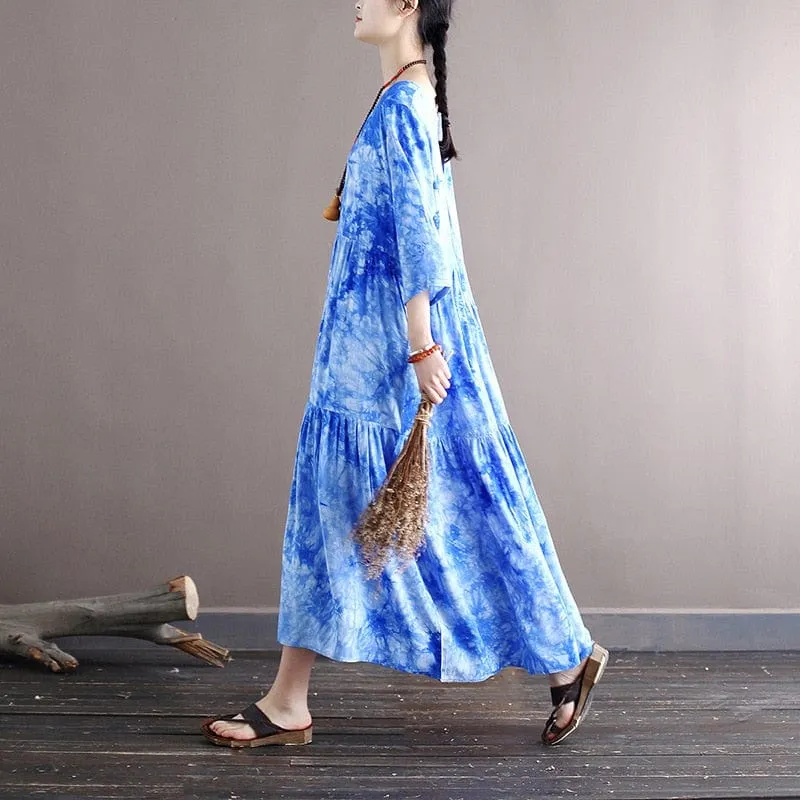 Sky is the Limit Blue Tie-Dye Midi Dress