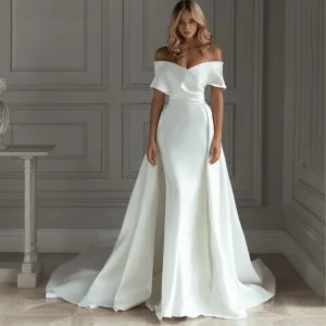 Soft Satin Off The Shoulder Mermaid Wedding Dresses