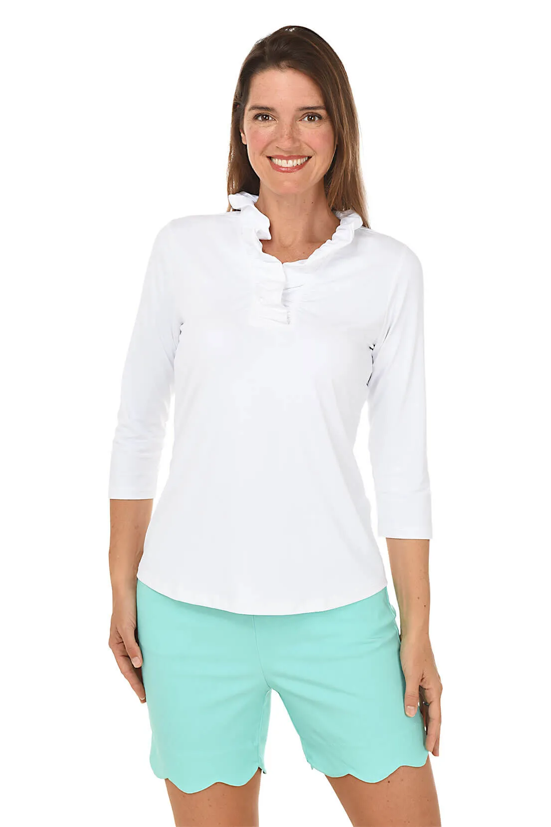 Solid Ruffle Neck UPF50  Top