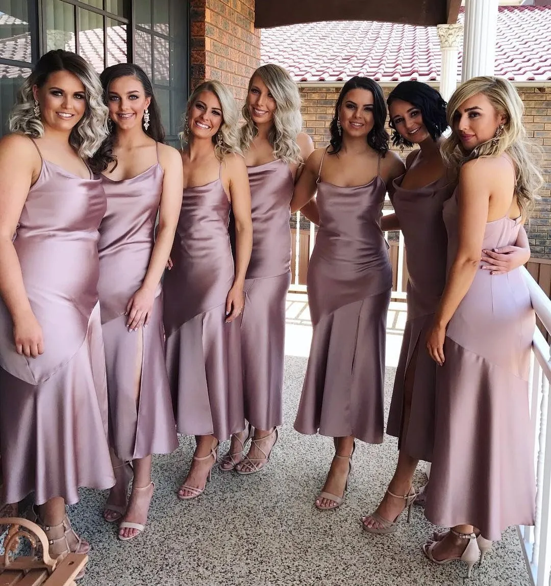 Spaghetti Straps Simple Soft Side Split Bridesmaid Dresses, Popular Cheap Bridesmaid Dress, PD0482