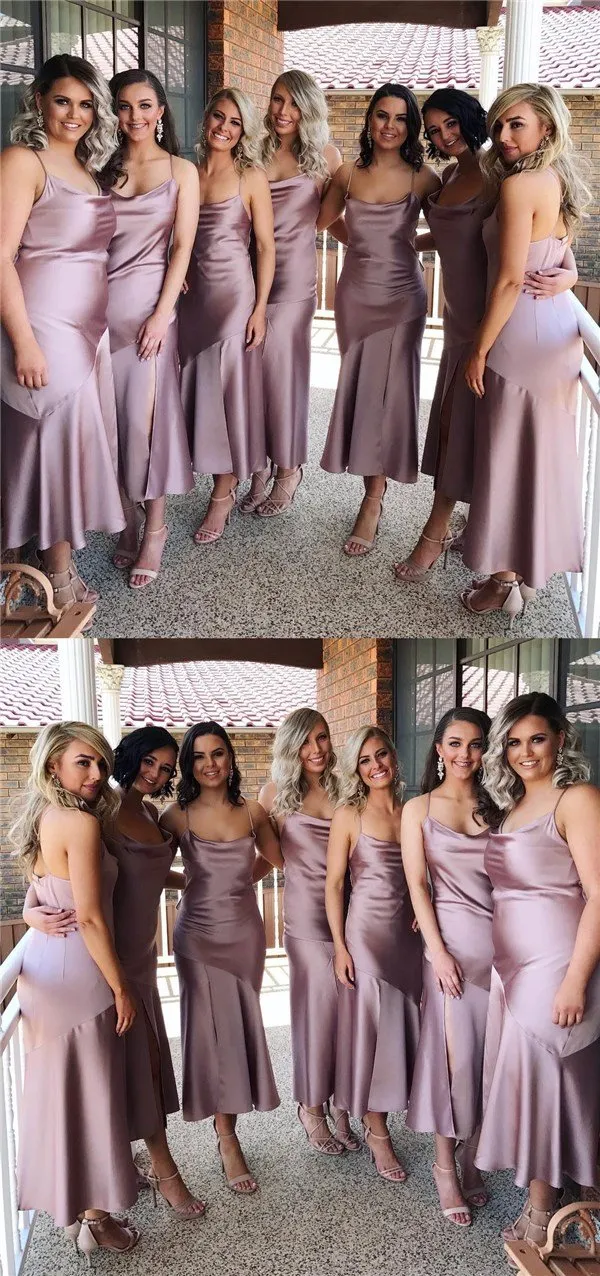 Spaghetti Straps Simple Soft Side Split Bridesmaid Dresses, Popular Cheap Bridesmaid Dress, PD0482