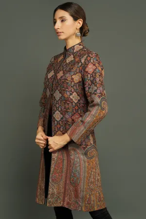 Stunning Kashmiri Woven Around Knee Coat for Women | Made To Order