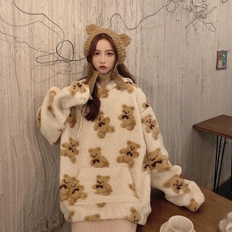 Teddy Bear Fleece Women's Hoodie Pullover: Hooded and fluffy, great for fans of teddy bears