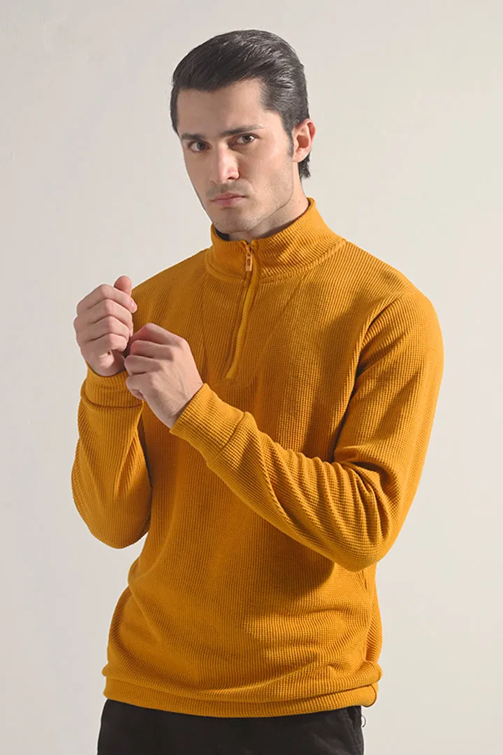 Textured Half Zipper Sweatshirt - Mustard