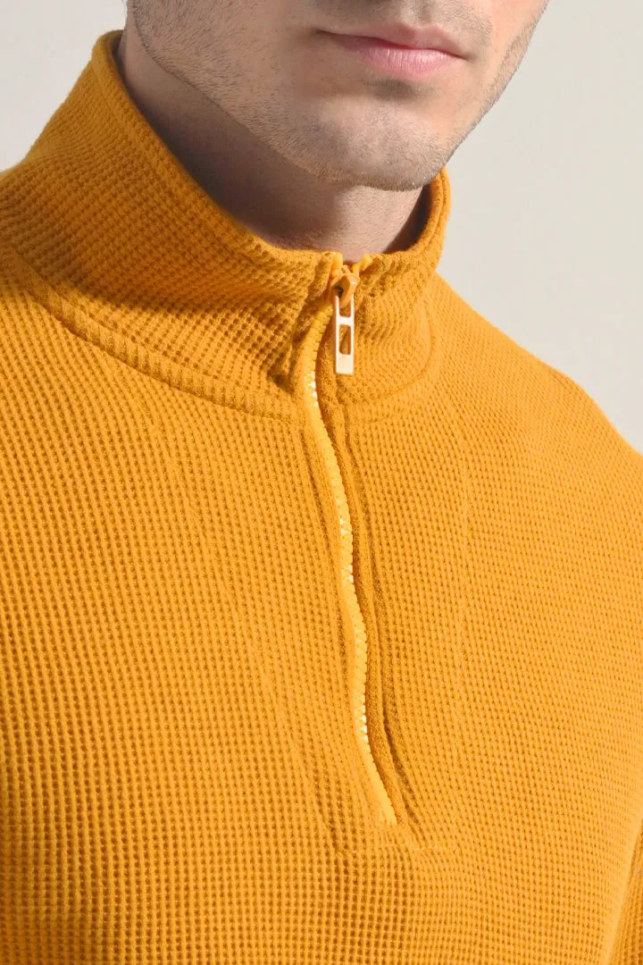 Textured Half Zipper Sweatshirt - Mustard