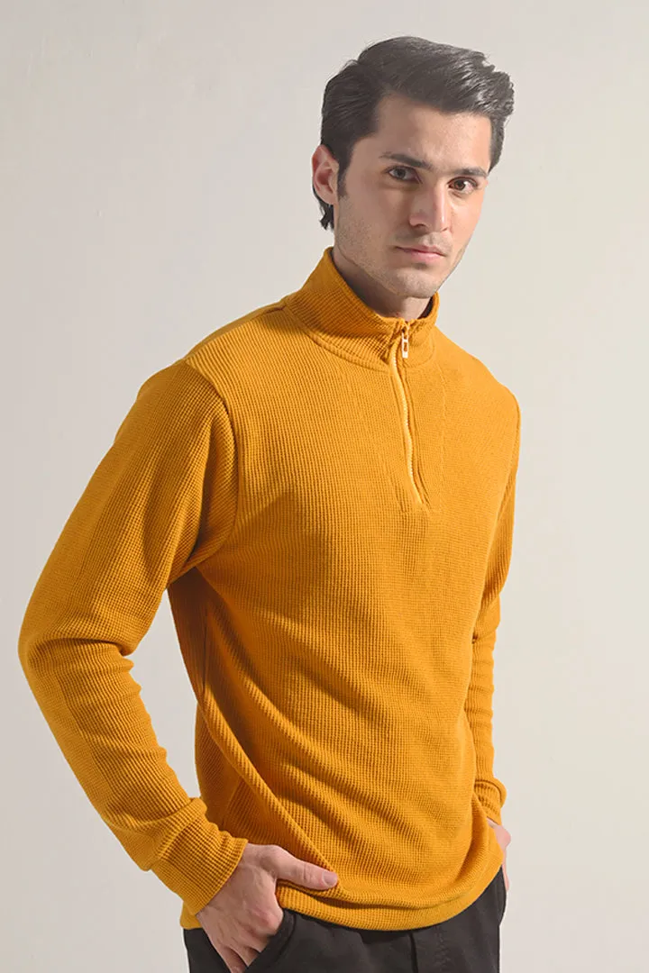 Textured Half Zipper Sweatshirt - Mustard