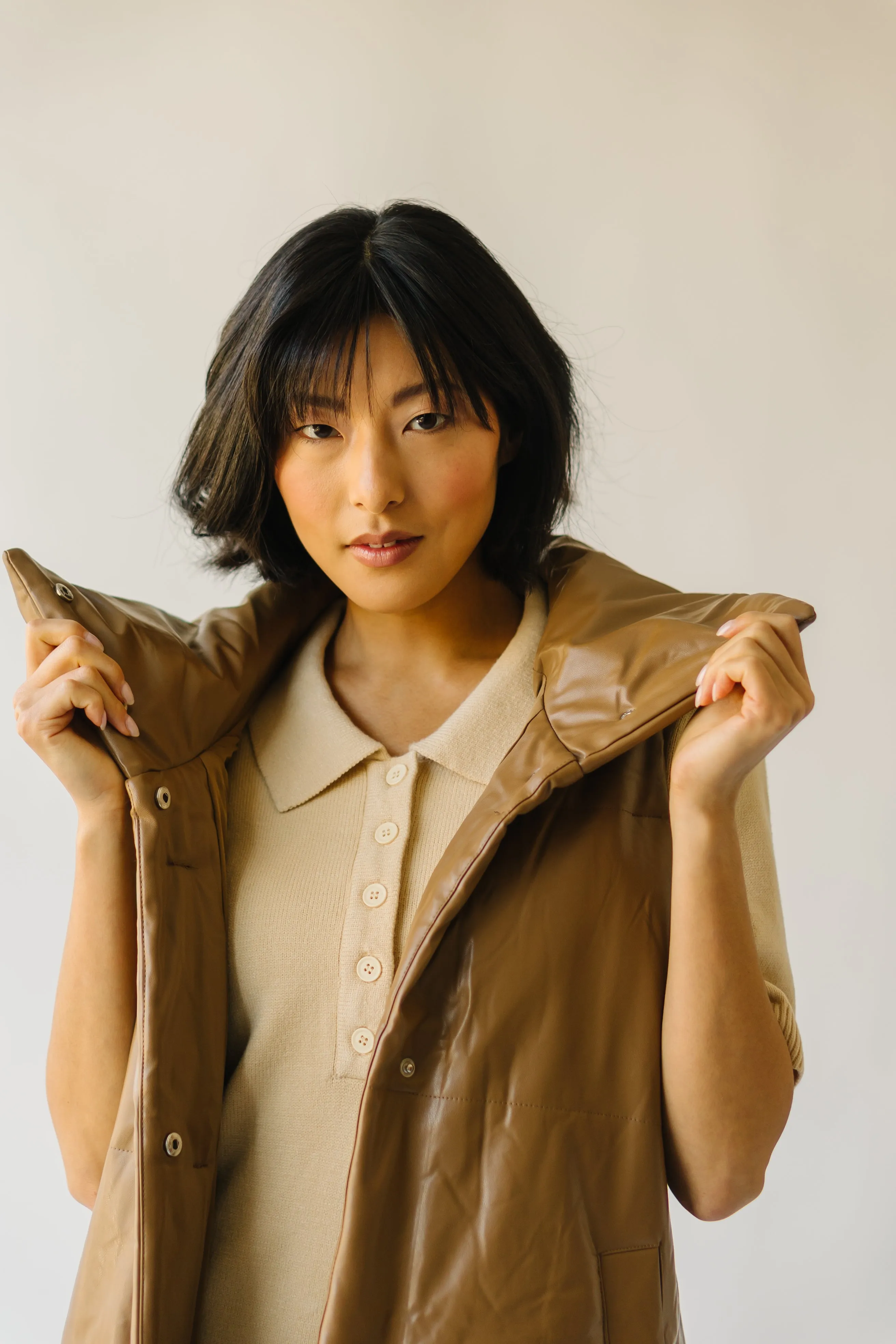 The Hanni Pleather Puffer Vest in Brown