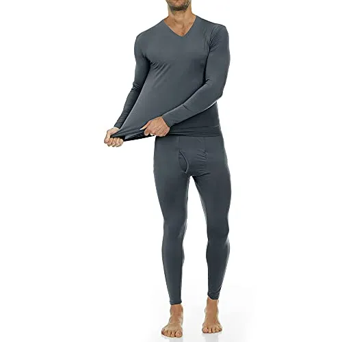 Thermajohn Long Johns Thermal Underwear for Men V Neck Fleece Lined Base Layer Set for Cold Weather (Charcoal, Medium)