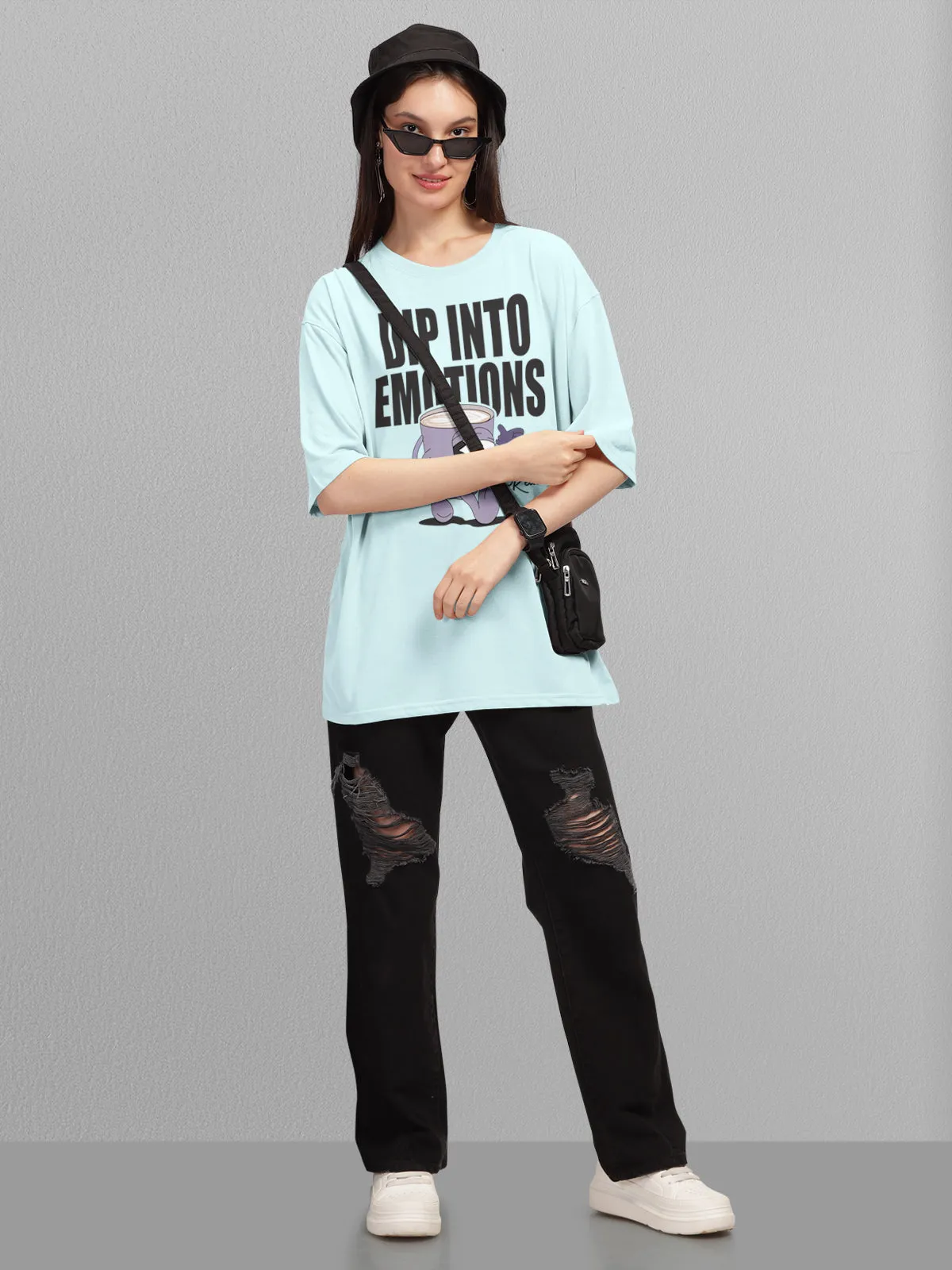 Trendy Mint Printed Oversized T-shirt for Women