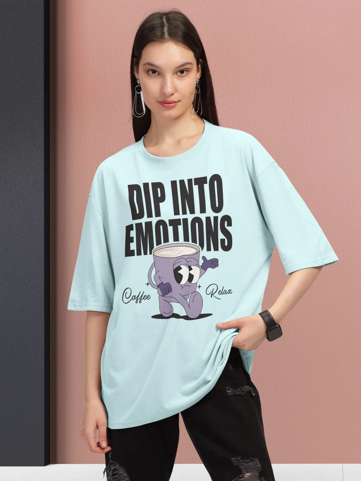 Trendy Mint Printed Oversized T-shirt for Women