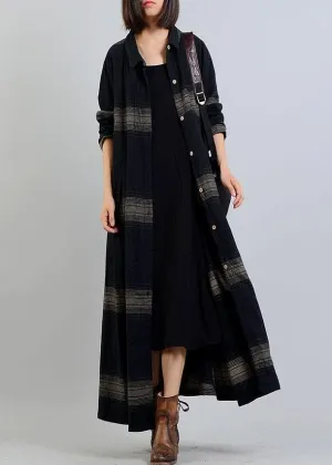 vintage plus size clothing trench coat fall black plaid lapel Button coats