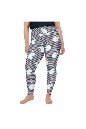 White Rabbit & Pink Hearts Plus Size Leggings