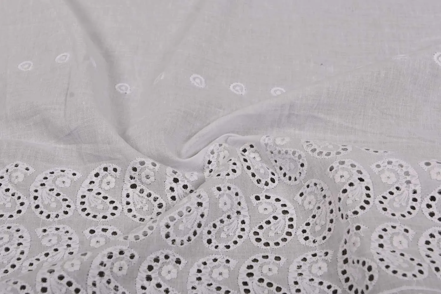 White Traditional Cotton Chikankari Fabric