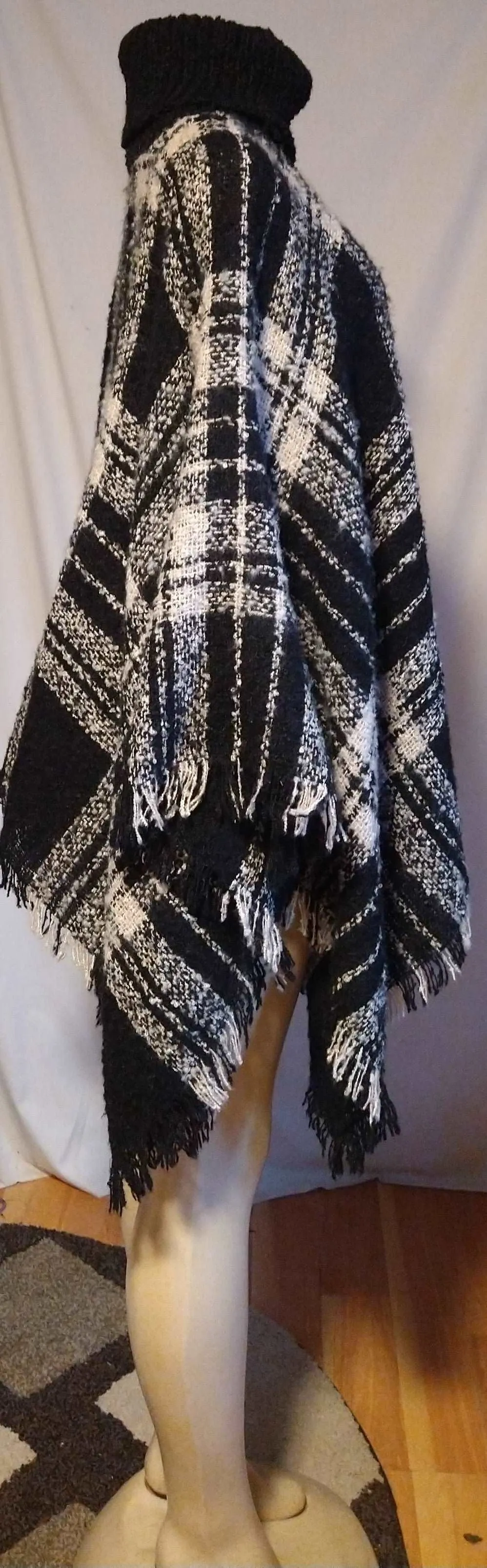 Women's Black Plaid Poncho