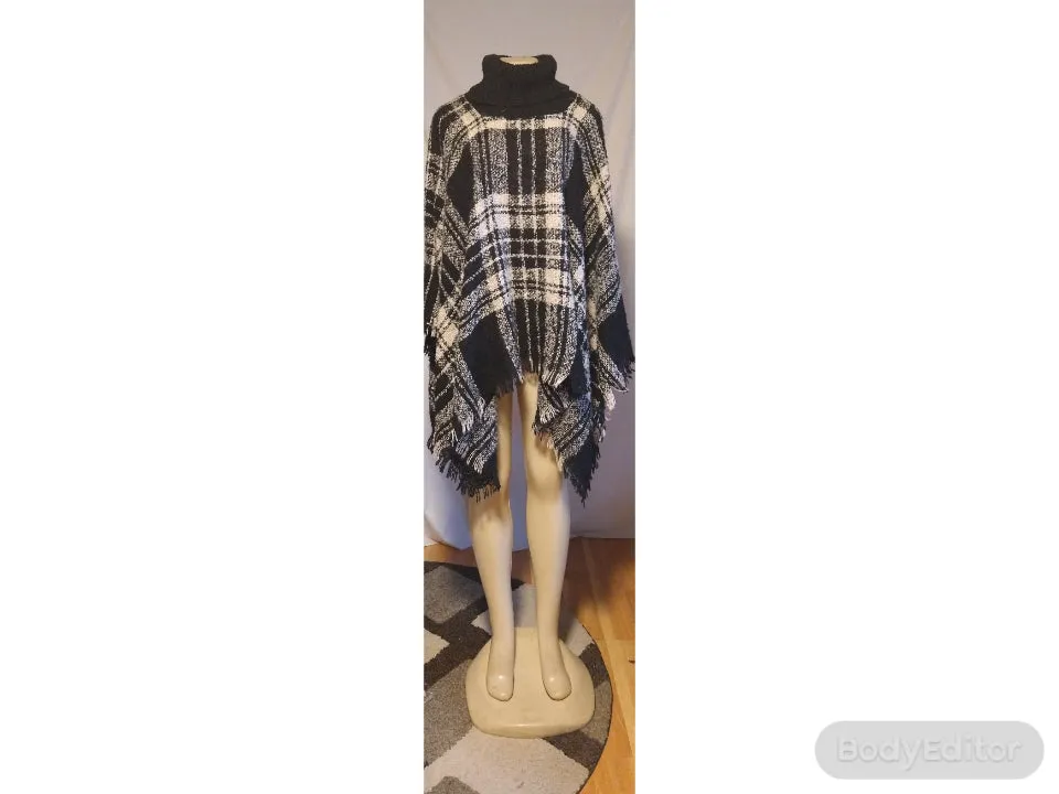 Women's Black Plaid Poncho