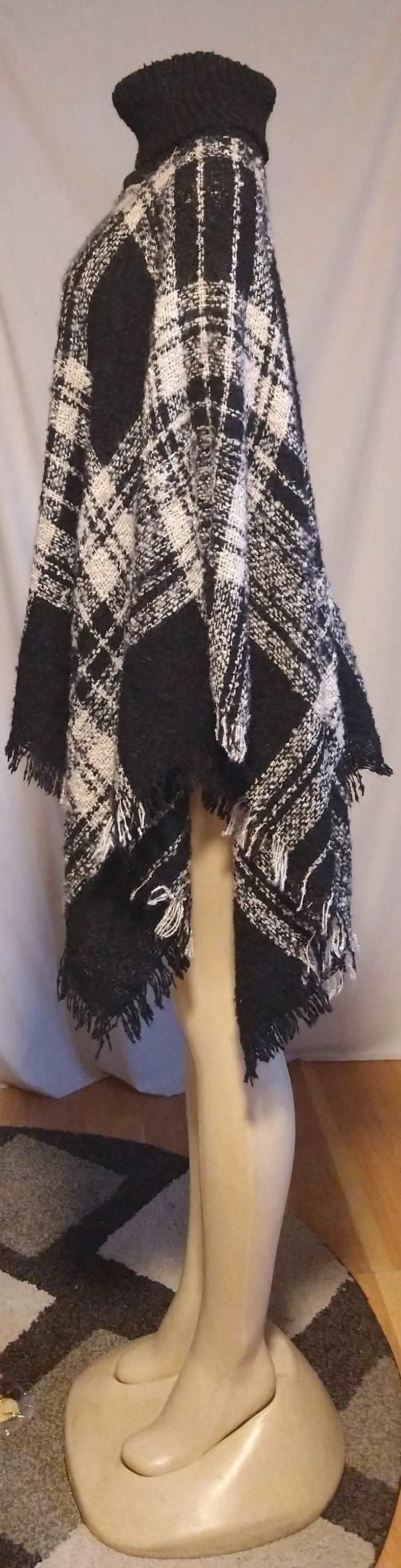 Women's Black Plaid Poncho