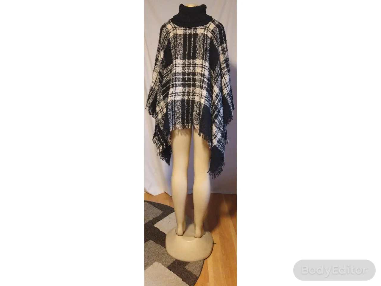 Women's Black Plaid Poncho