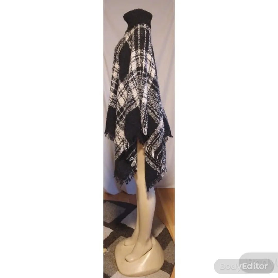 Women's Black Plaid Poncho