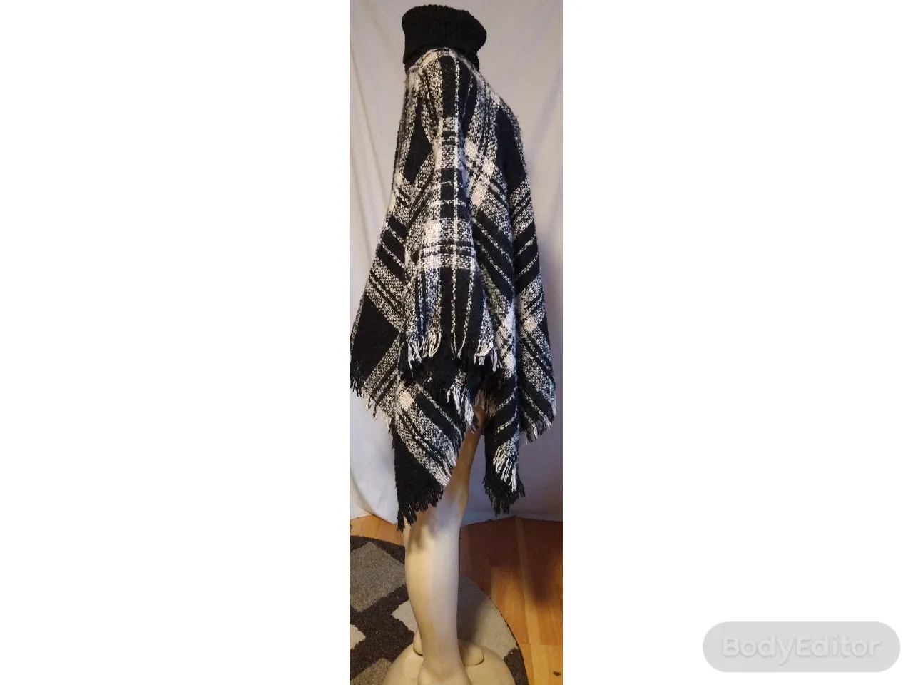 Women's Black Plaid Poncho