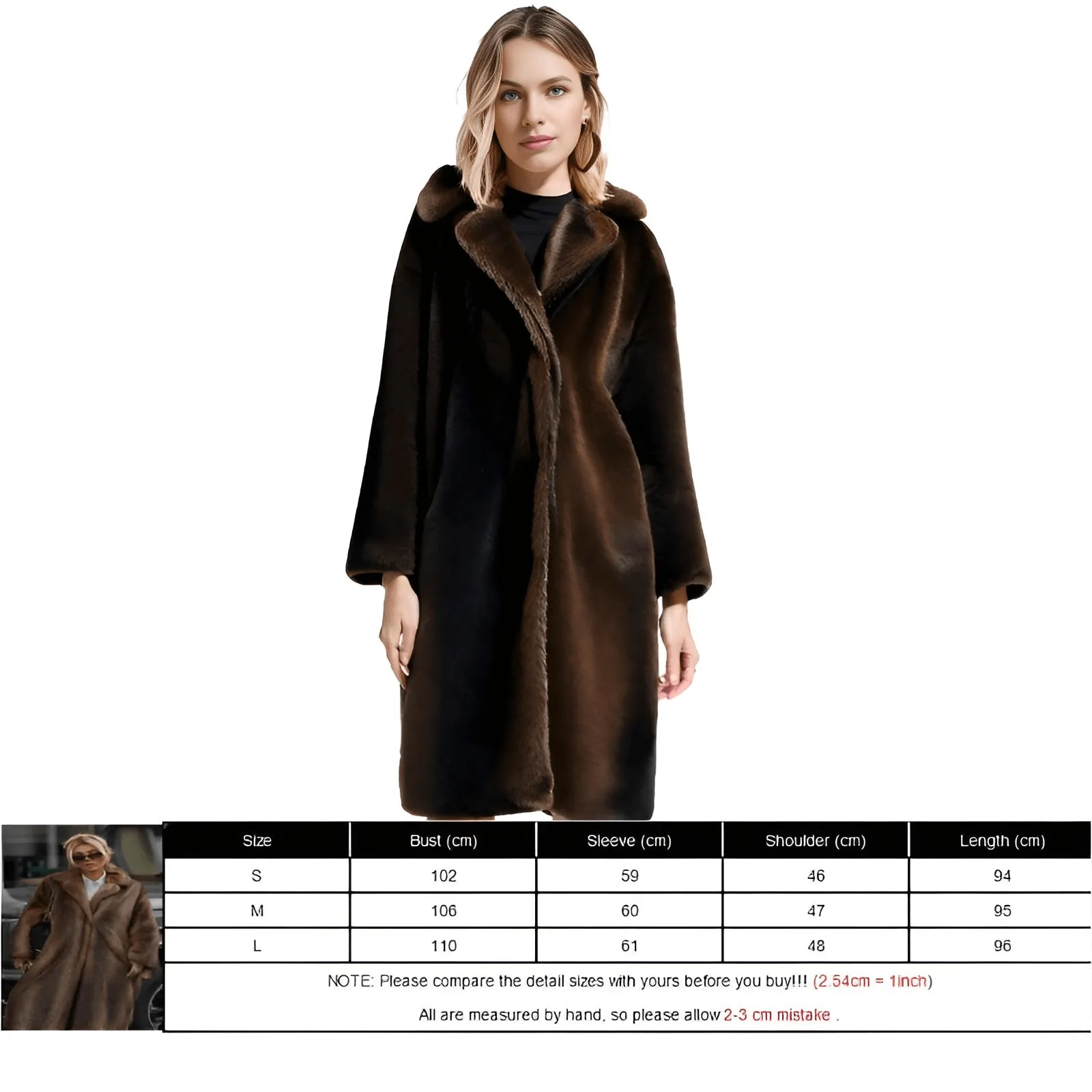 Women's Dark Brown Faux Fur Long Coat Single Breasted Long Coat Winter Fluffy Plush Warm Outerwear