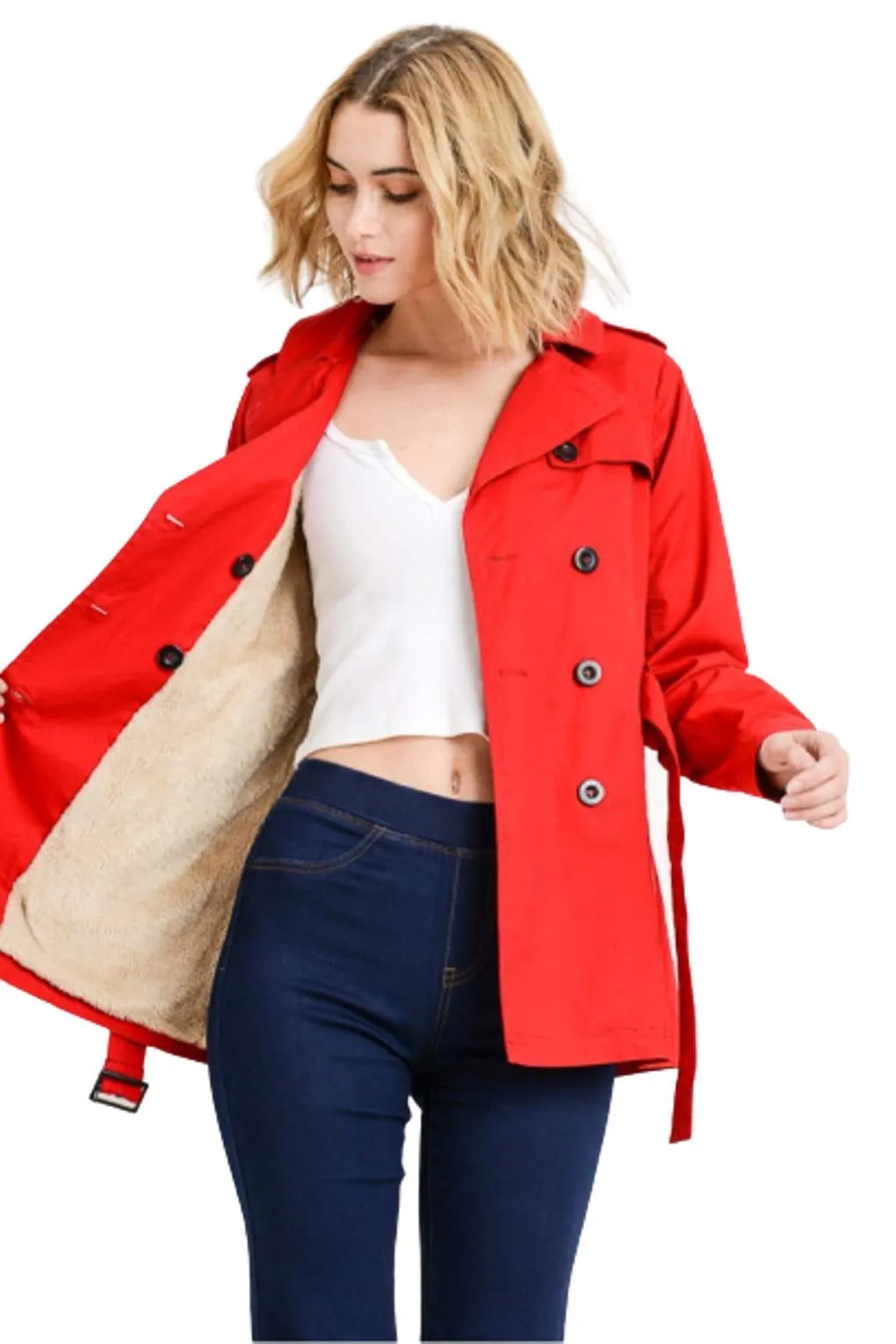 Women's Fur Thick Wool Trench Coat Jacket Winter Outwear