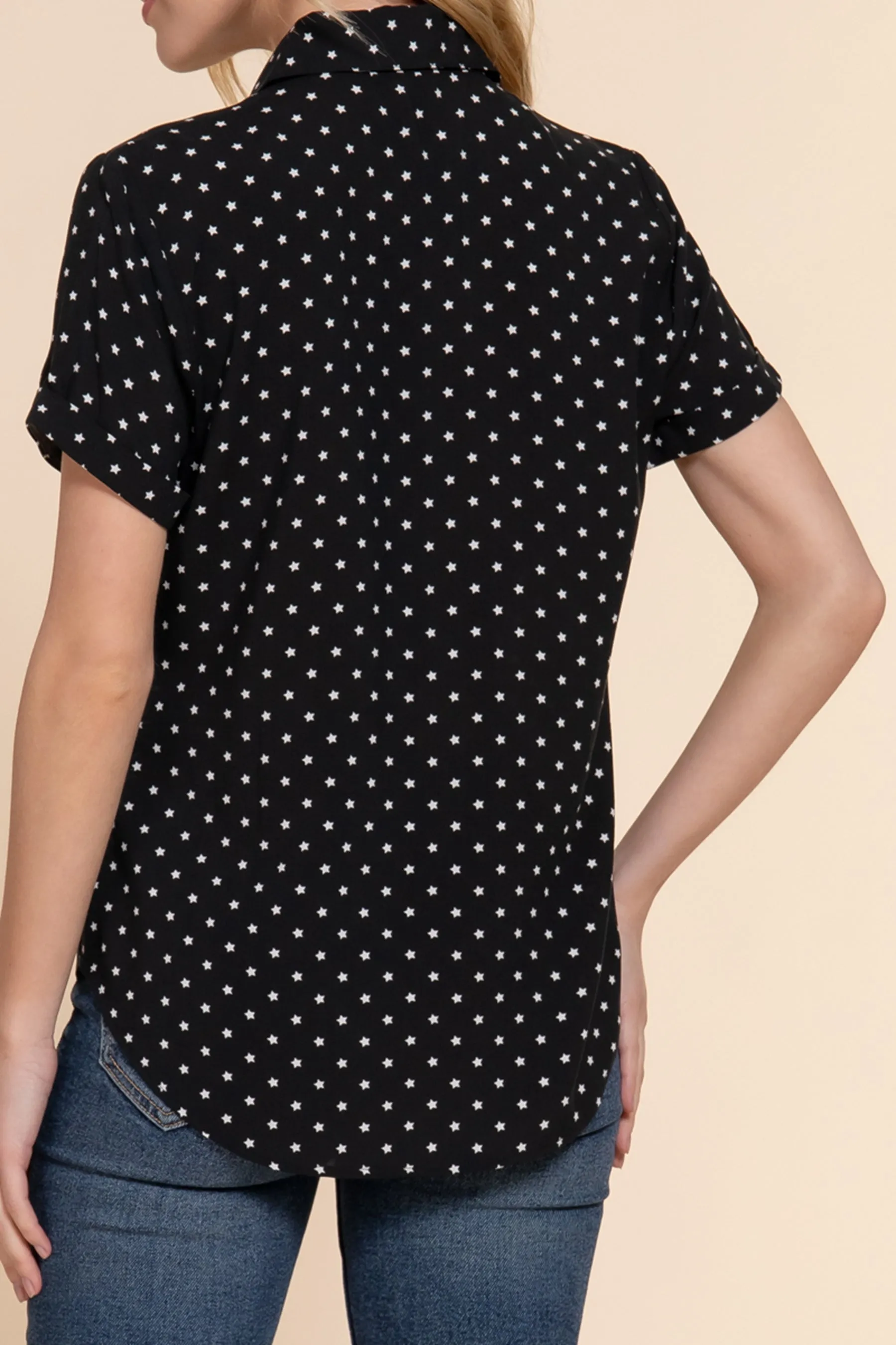 Women's Women's Star Print Short Sleeve Woven Shirt Cuff Detail