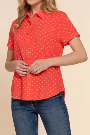 Women's Women's Star Print Short Sleeve Woven Shirt Cuff Detail