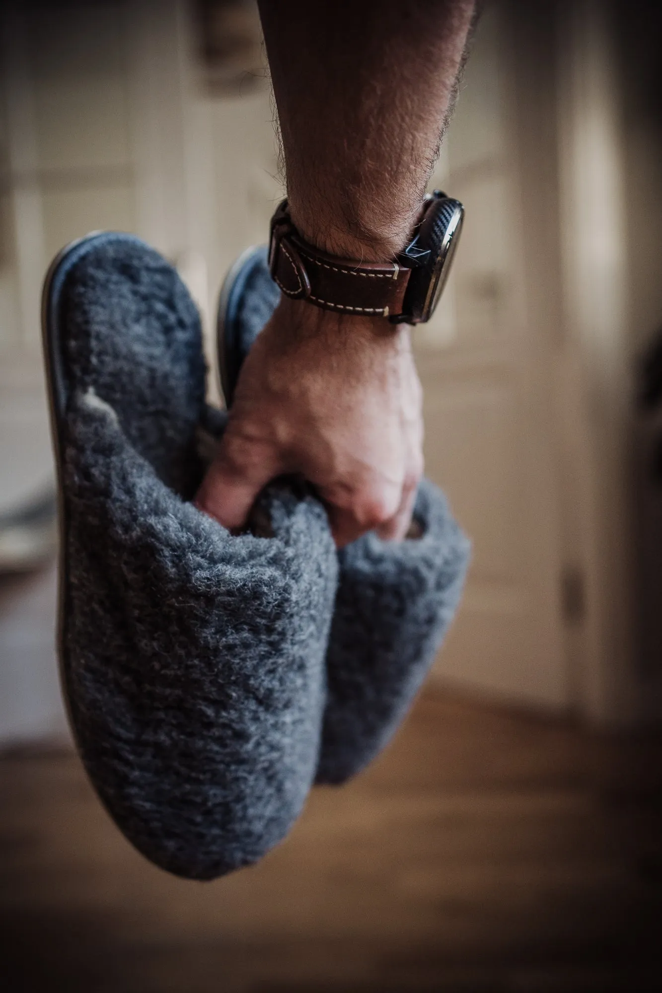 Woollen Grey Men's Slippers