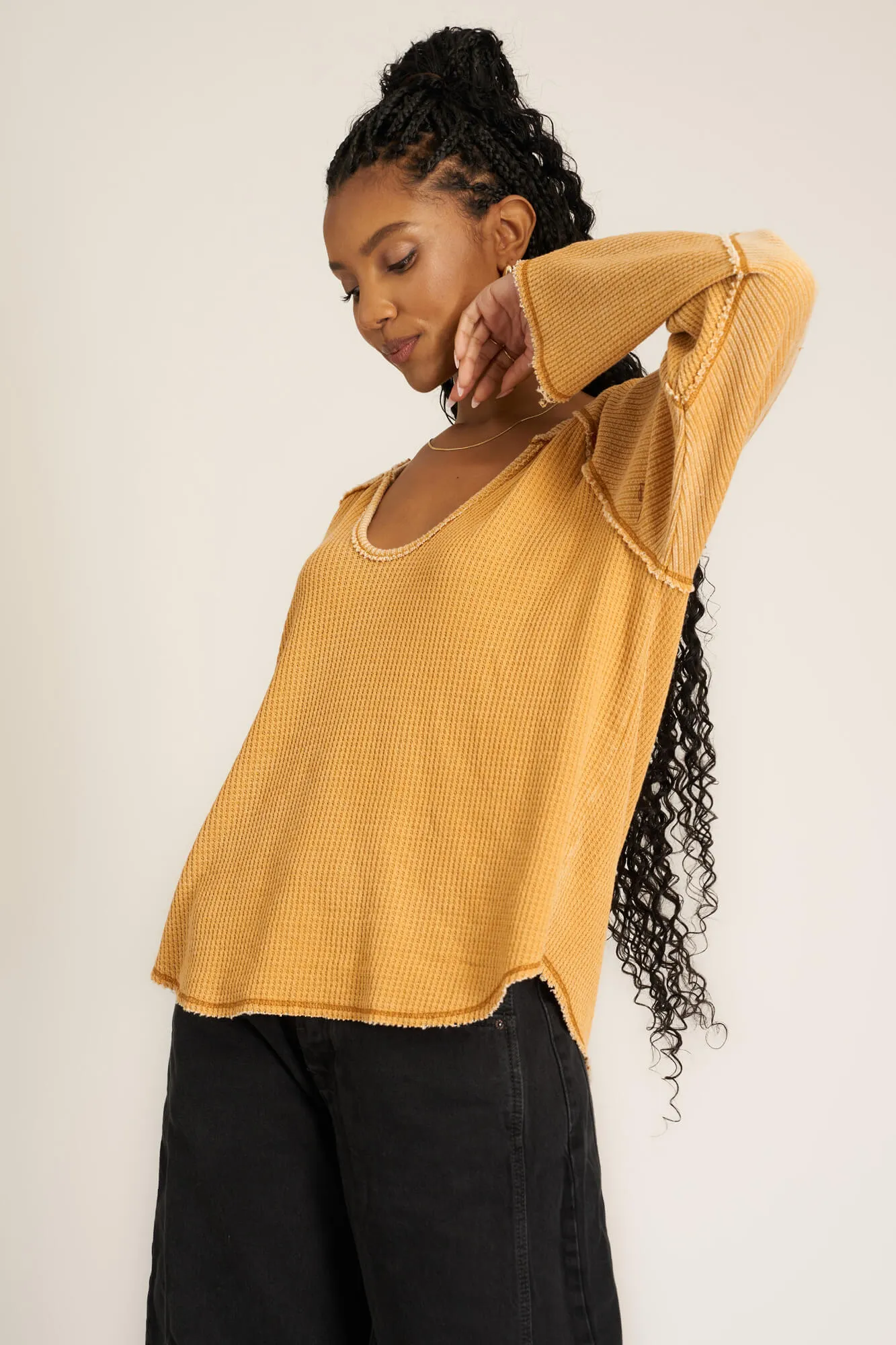 Wylder Scoop Neck Burnout Long Sleeve - Golden Harvest